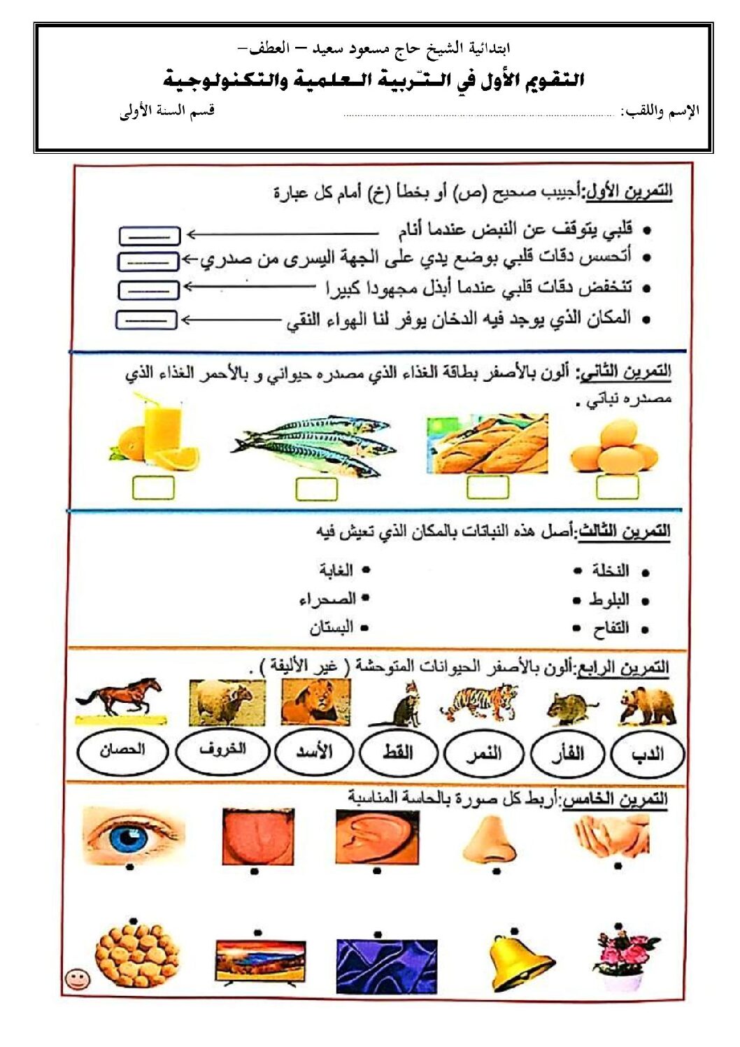 إختبار الفصل الثاني في التربية العلمية السنة الأولى ابتدائي رقم 51
