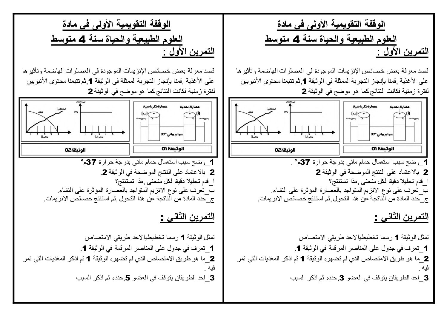 فرض في العلوم الطبيعية الفصل الأول السنة الرابعة متوسط رقم 53