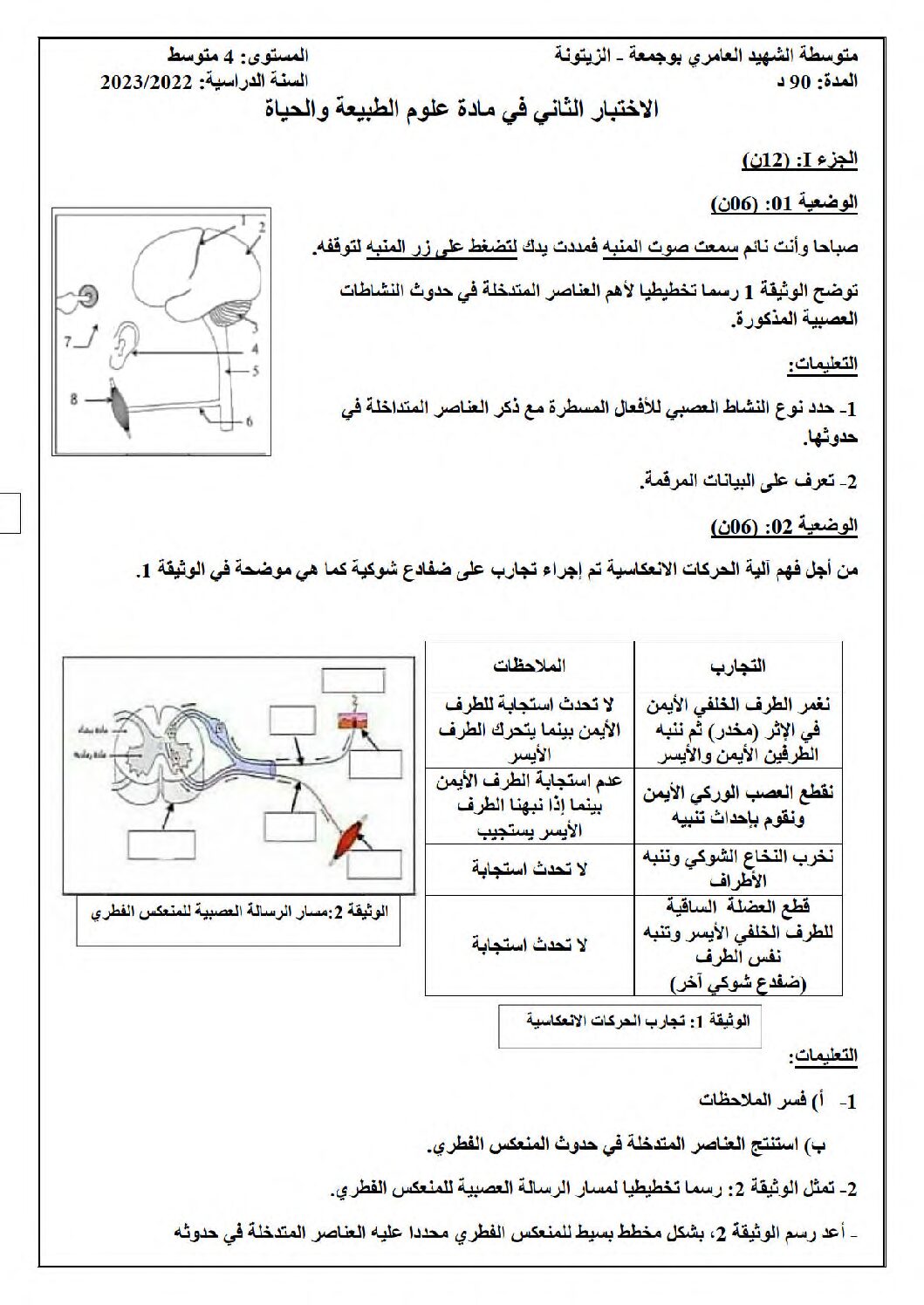 اختبار في العلوم الطبيعية الفصل الثاني السنة الرابعة متوسط رقم 70