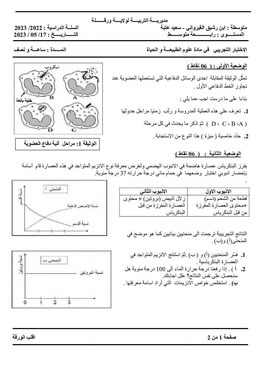 اختبار في العلوم الطبيعية الفصل الثالث السنة الرابعة متوسط رقم 71