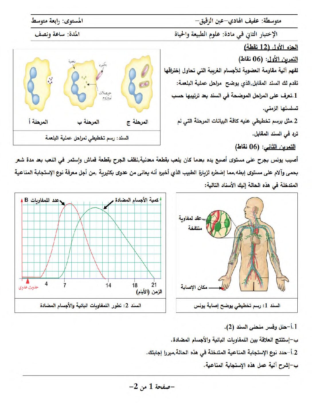 اختبار في العلوم الطبيعية الفصل الثاني السنة الرابعة متوسط رقم 72