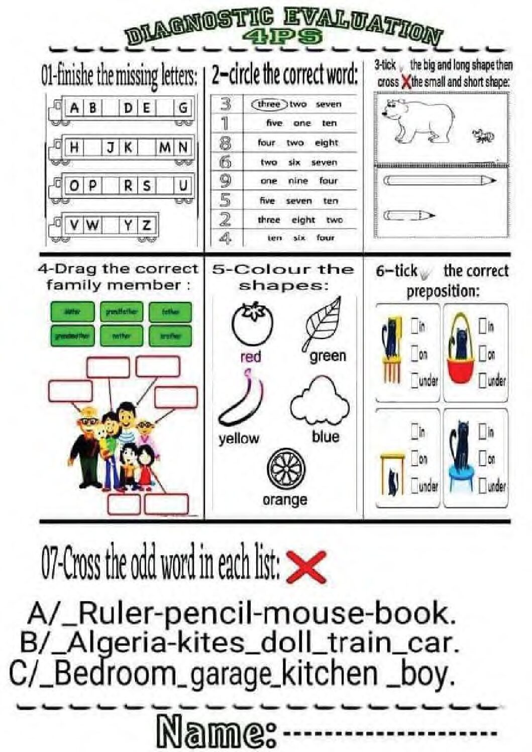 تقويم تشخيصي في اللغة الإنجليزية السنة الرابعة ابتدائي رقم 10
