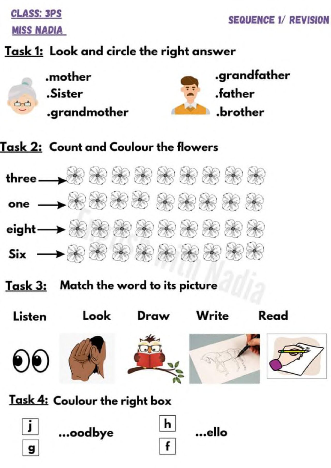 إختبار الفصل الأول في اللغة الإنجليزية السنة الثالثة ابتدائي رقم 29