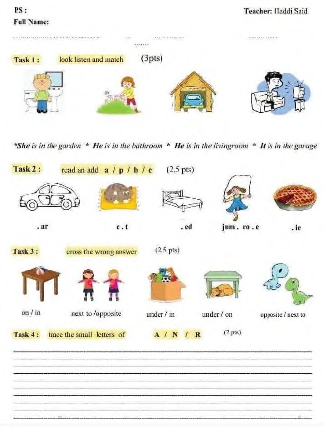 تقويم تشخيصي في اللغة الإنجليزية السنة الرابعة ابتدائي رقم 8