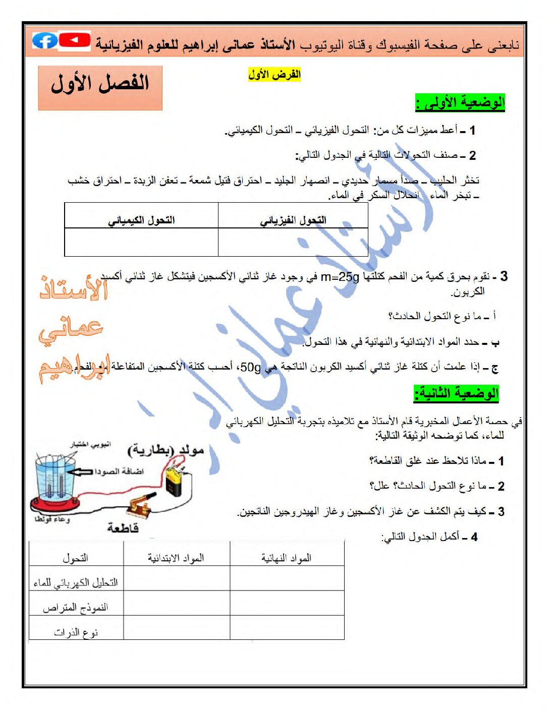 فرض في العلوم الفيزيائية الفصل الأول السنة الثانية متوسط رقم 62