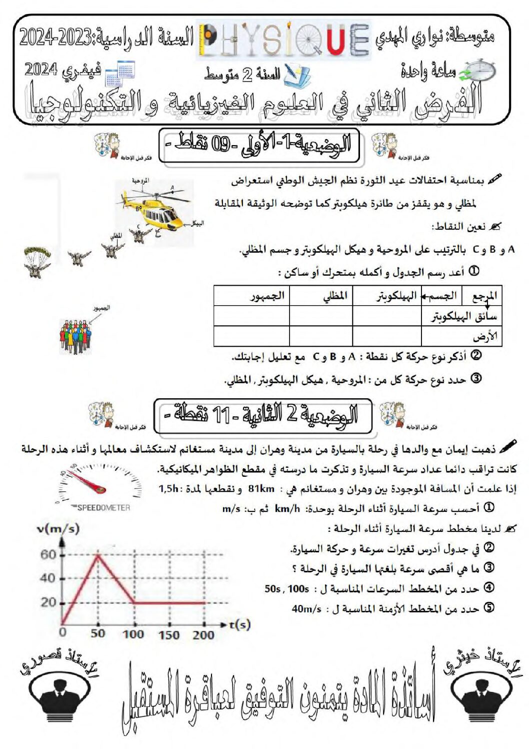 فرض في العلوم الفيزيائية الفصل الثاني السنة الثانية متوسط رقم 46