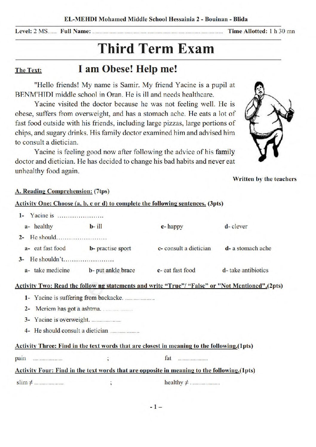 اختبار في اللغة الإنجليزية الفصل الثالث السنة الثانية متوسط رقم 41