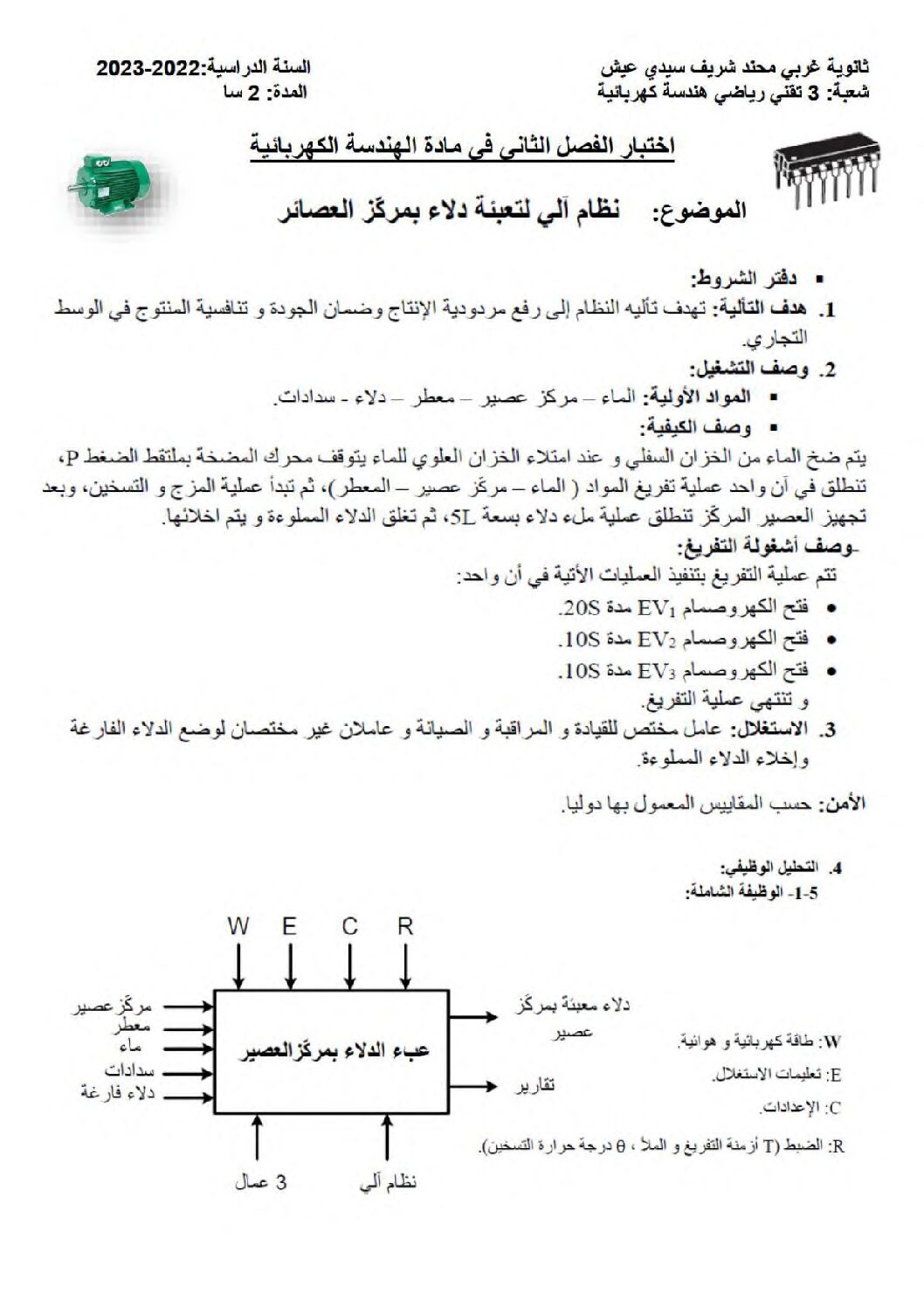 اختبار في الهندسة الكهربائية الفصل الثاني السنة الثالثة ثانوي رقم 33 مع التصحيح