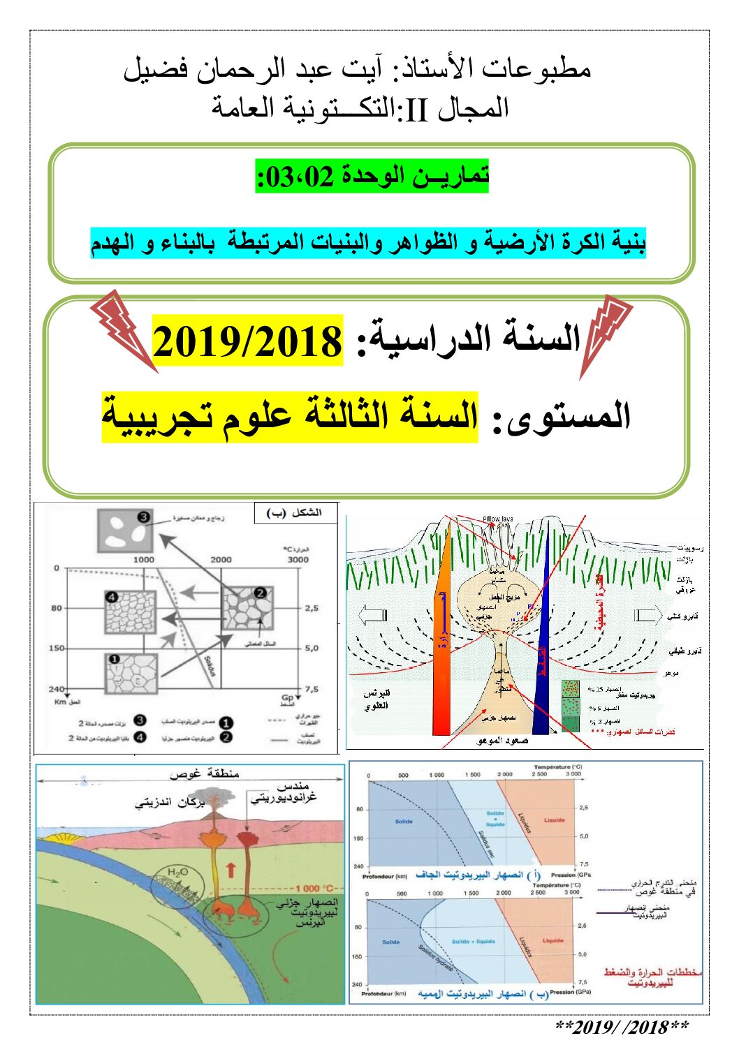 تمارين حول بنية الكرة الأرضية للأستاذ آيت عبد الرحمان فضيل 3 ثانوي