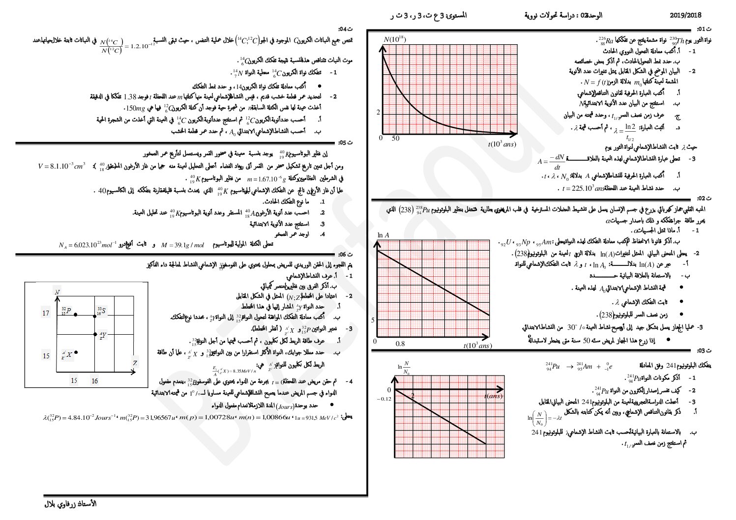 سلسلة تمارين التحولات النووية من إعداد الأستاذ بلال زرفاوي 3 ثانوي