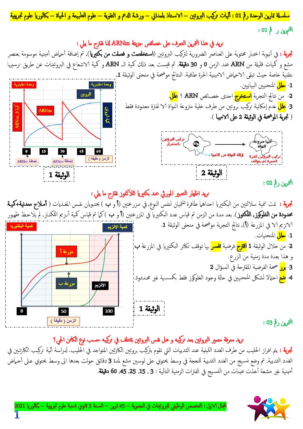 سلسلة تمارين حول آليات تركيب البروتين للاستاذ بلمداني 3 ثانوي