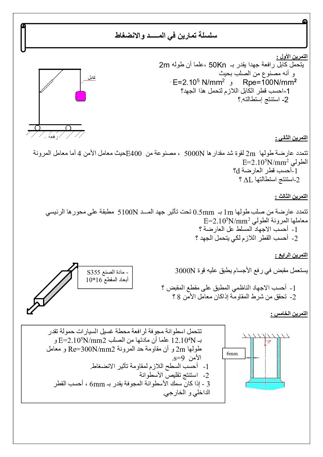 سلسلة تمارين حول المد و القص في الهندسة الميكينيكية 3 ثانوي