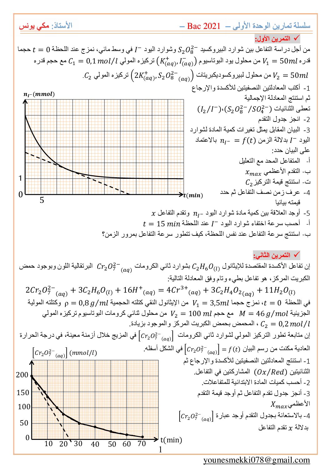 سلسلة تمارين رقم 01 للوحدة الأولى في الفيزياء للأستاذ مكي يونس 3 ثانوي