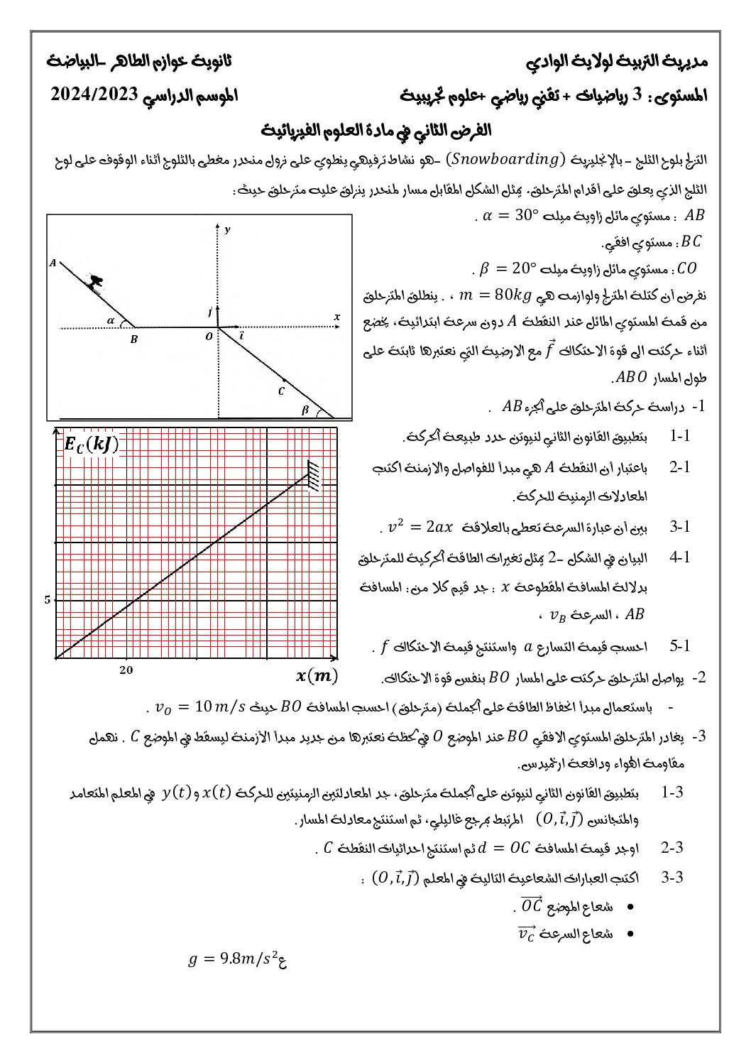 فرض في العلوم الفيزيائية الفصل الثاني السنة الثالثة ثانوي رقم 18 مع التصحيح