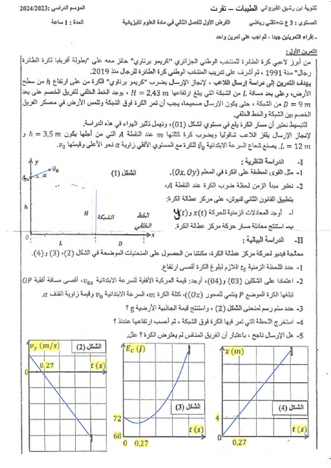فرض في العلوم الفيزيائية الفصل الثاني السنة الثالثة ثانوي رقم 19