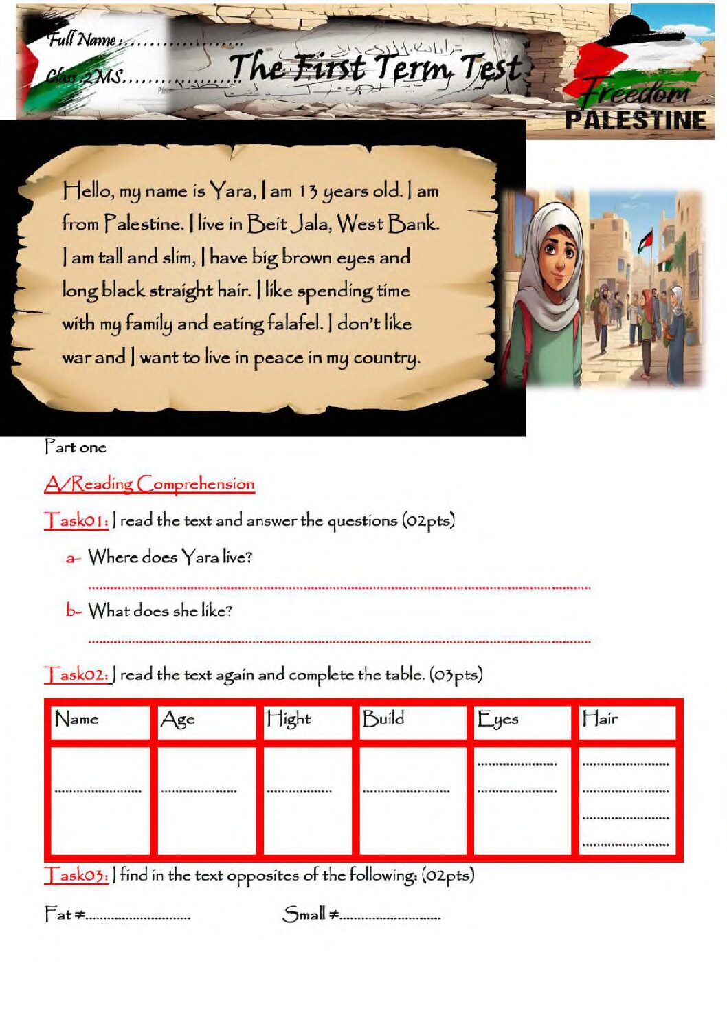 فرض في اللغة الإنجليزية الفصل الأول السنة الثانية متوسط رقم 59