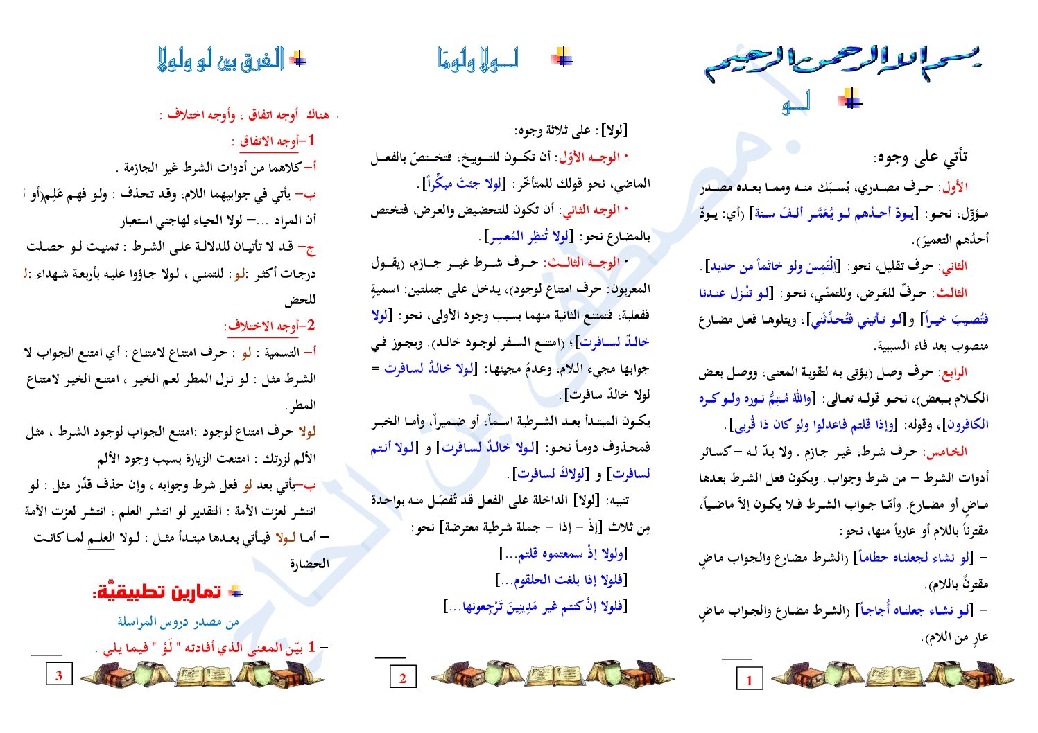 مراجعة دروس الأدب العربي إعراب لو و لولا و لوما 02