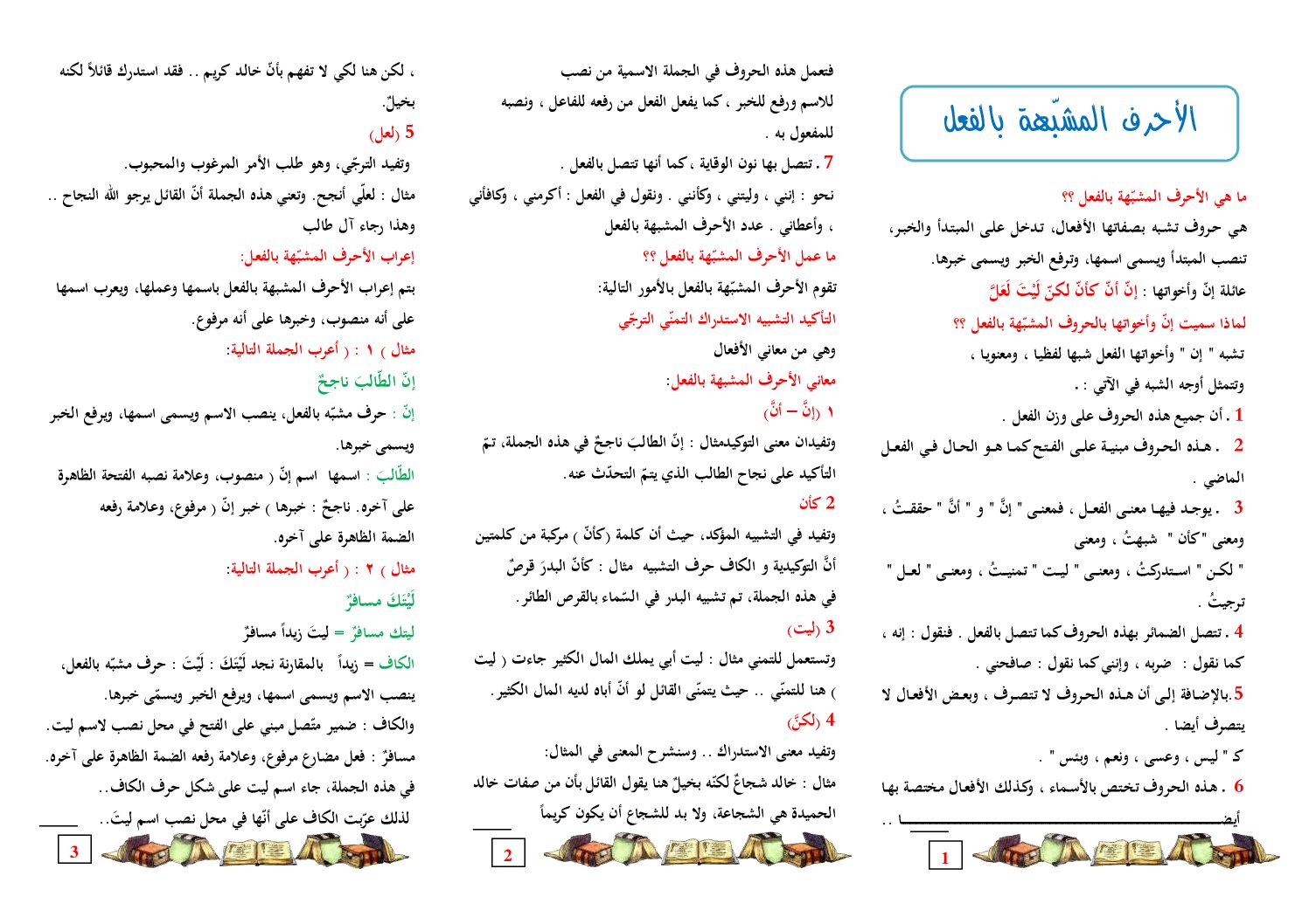 مراجعة دروس الأدب العربي الأحرف المشبهة بالفعل