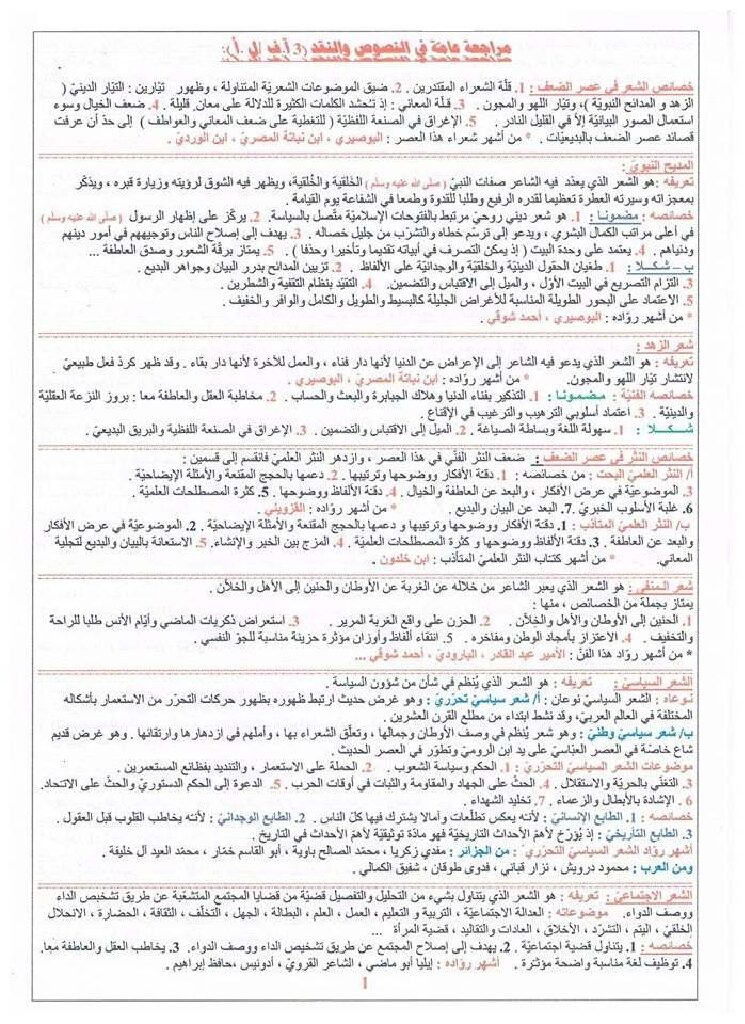 مراجعة عامة في الادب و النقد في اللغة العربية شعب أدبية للأستاذ قبي عبد الرحيم 3 ثانوي