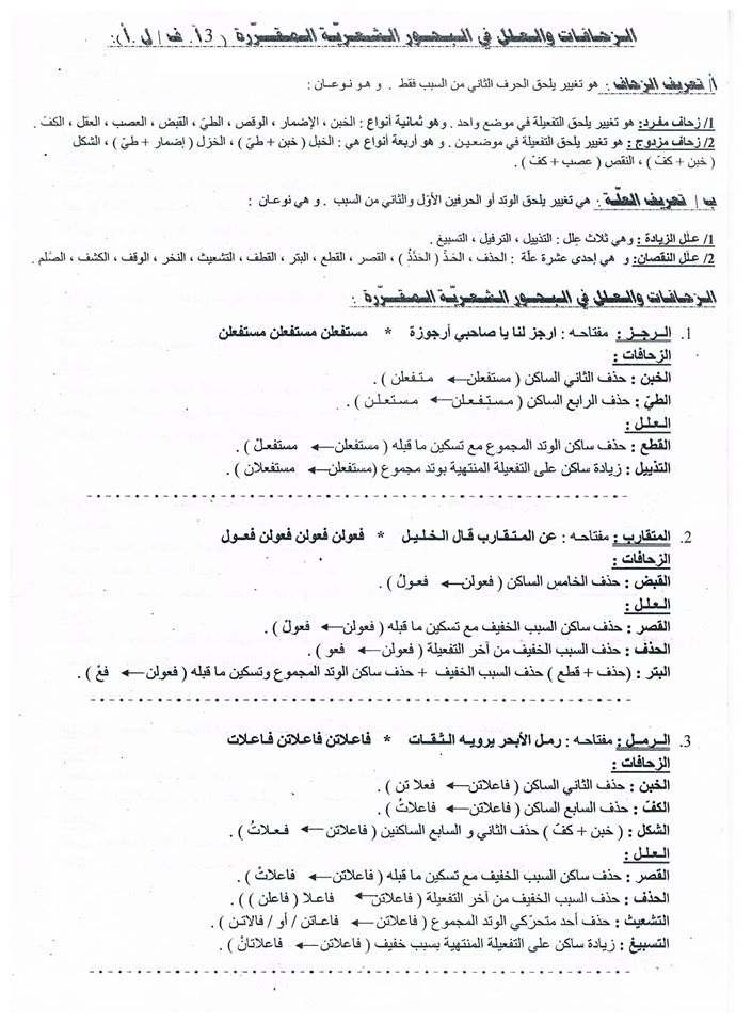 مراجعة عامة في العروض في اللغة العربية شعب أدبية للأستاذ قبي عبد الرحيم 3 ثانوي