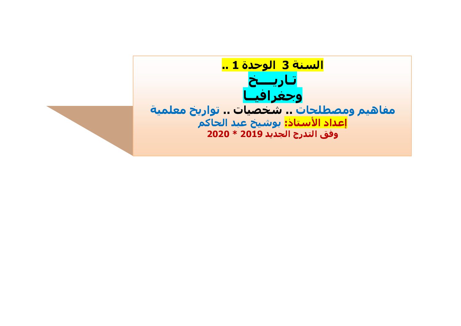 مصطلحات مفاهيم و شخصيات الوحدة 01 في التاريخ و الجغرافيا للاستاذ بوشيخ عبد الحاكم 3 ثانوي