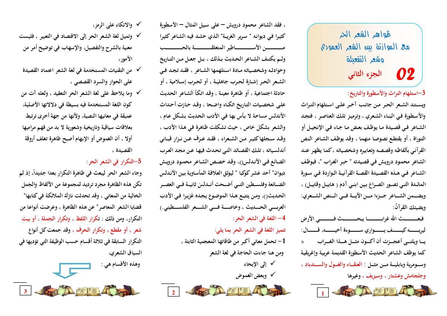 مطويات النصوص و التحليل و النقد ظواهر الشعر الحر و الموازنة بينه و بين الشعر العمودي ج 02
