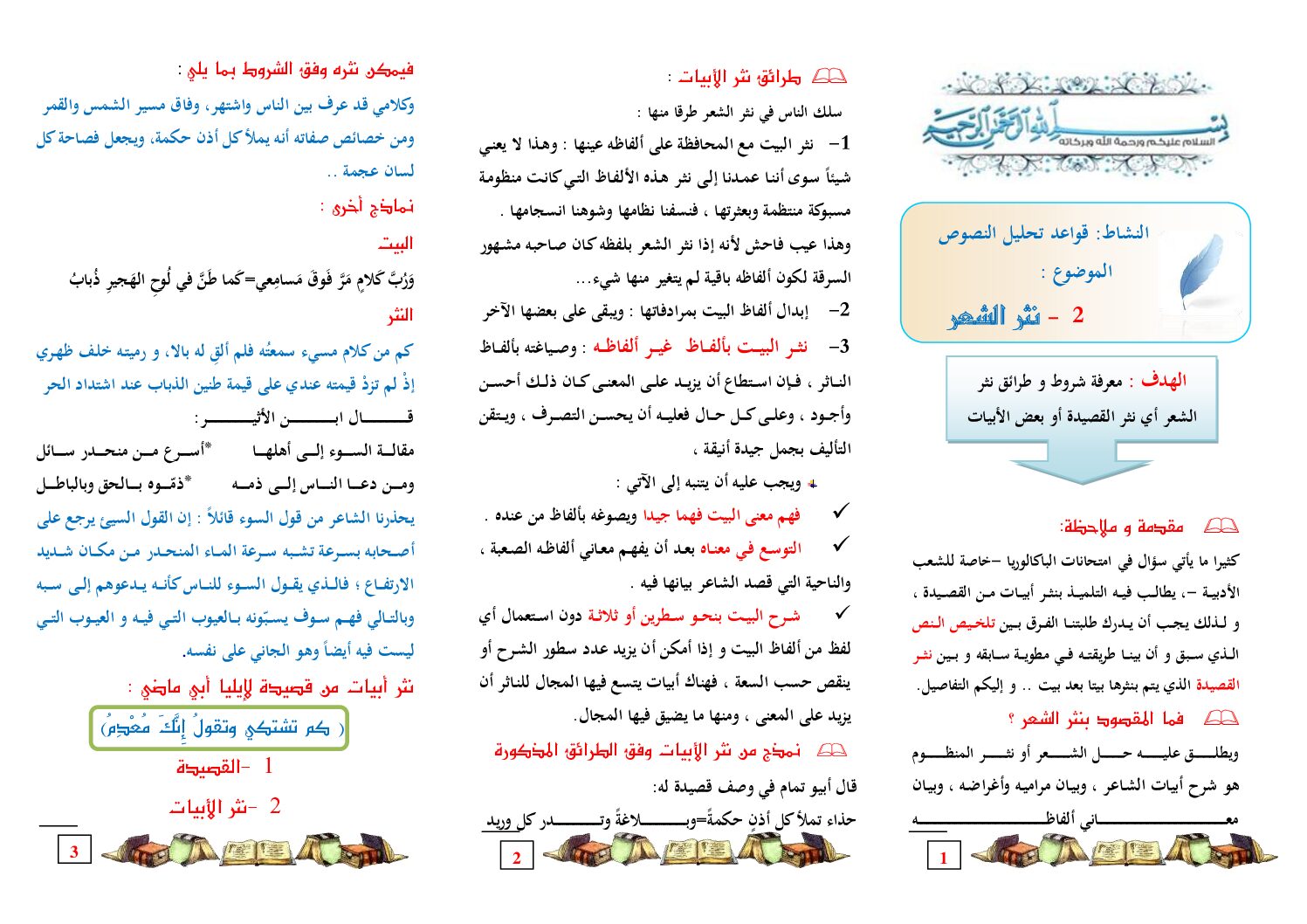 مطويات النصوص و التحليل و النقد مطوية نثر الشعر