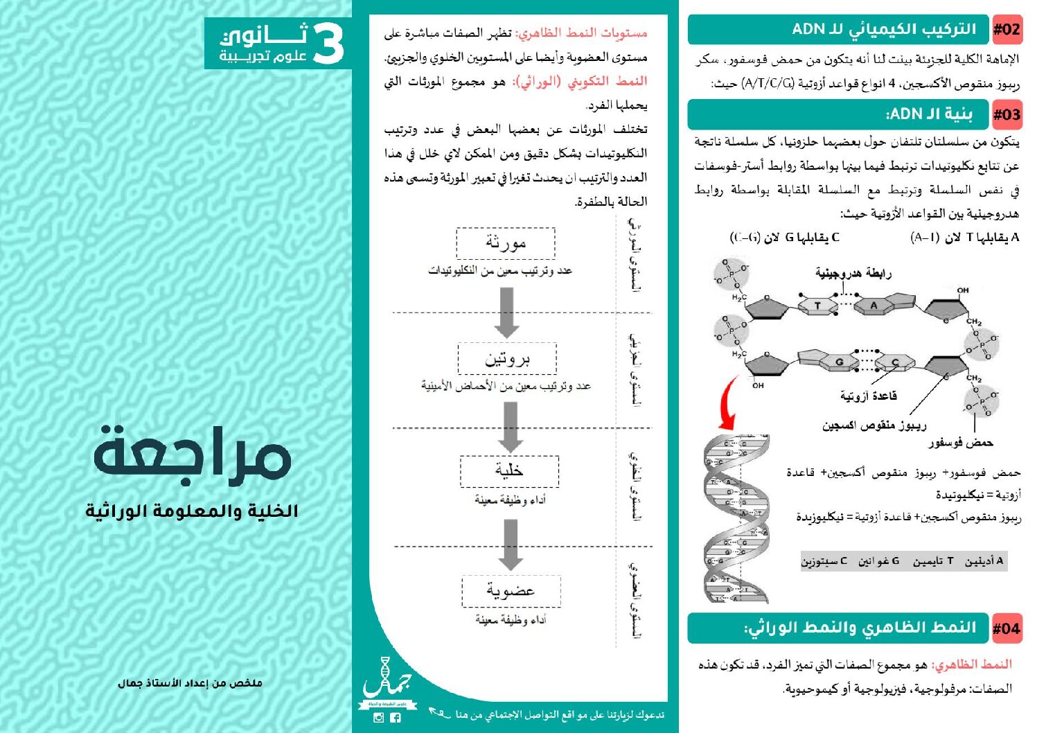 مطوية مراجعة الخلية والمعلومة الوراثية للأستاذ جمال 3 ثانوي
