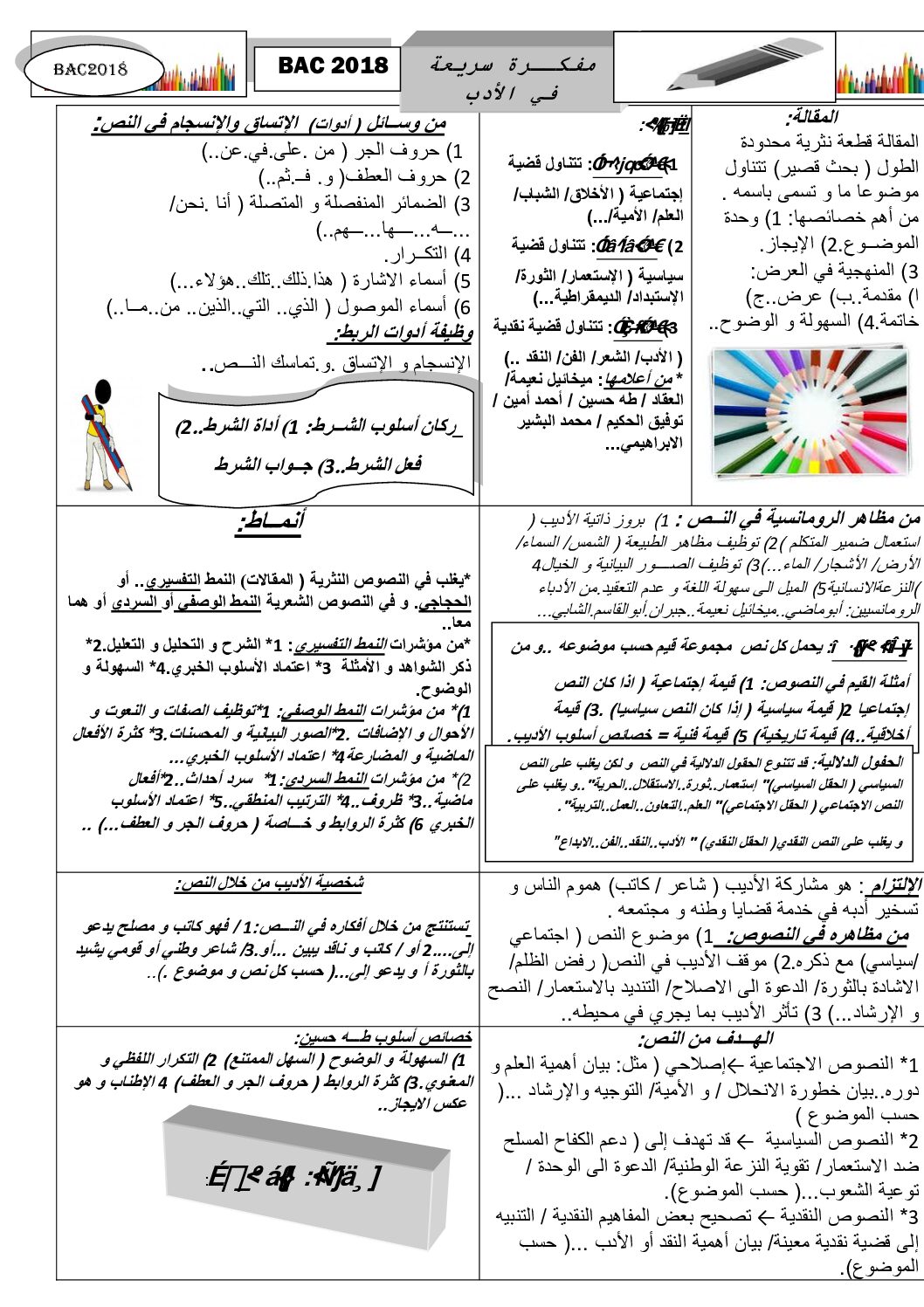 مفكرة سريعة في الأدب العربي من إعداد الأستاذ أحمد خرفي 3 ثانوي