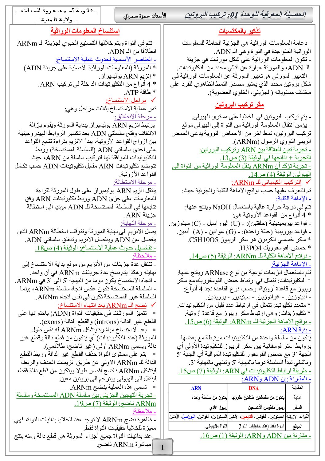 ملخصات دروس العلوم الطبيعية للاستاذ حمزة سمراني 3 ثانوي
