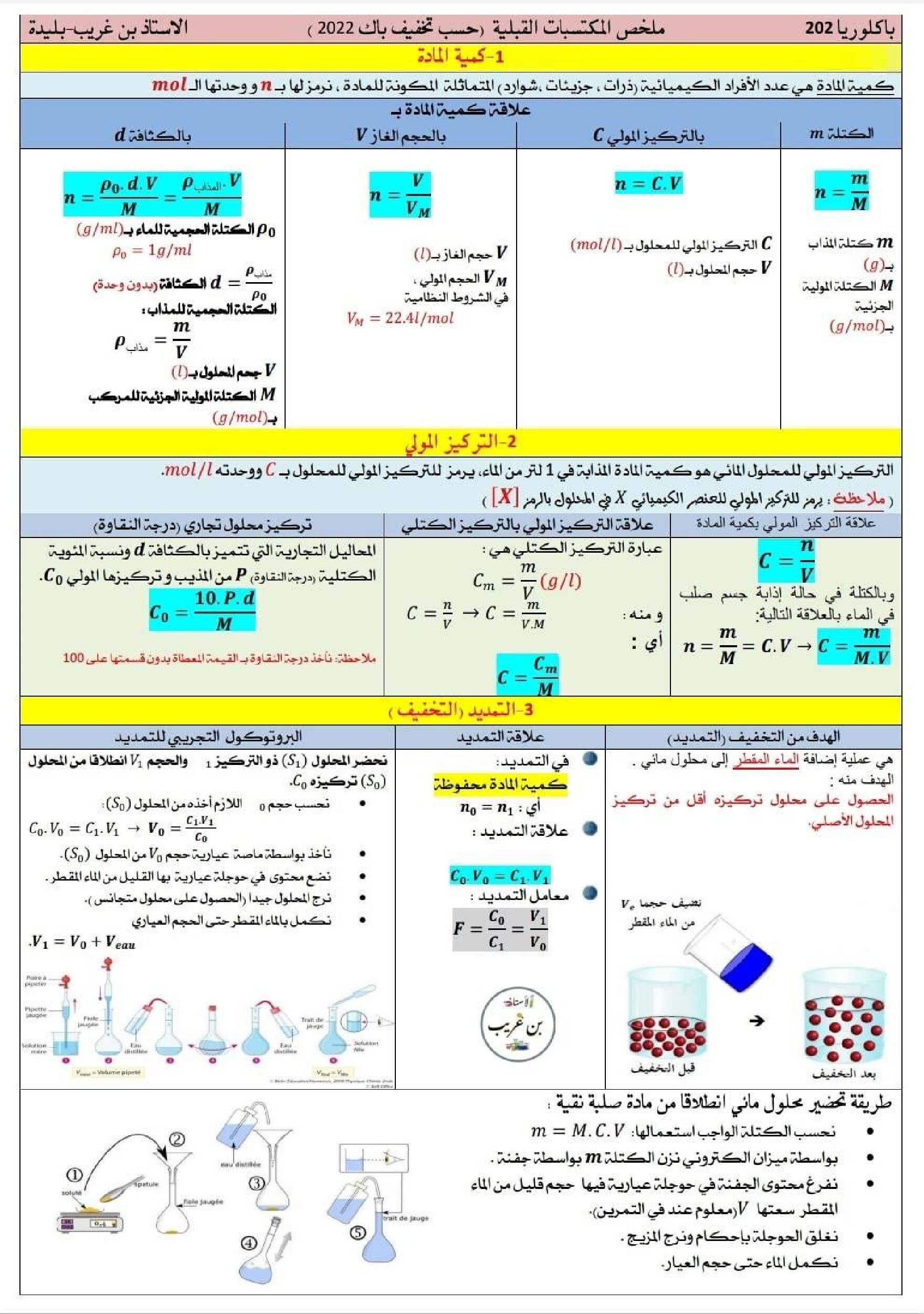 ملخص المكتسبات القبلية في العلوم الفيزيائية لطالب البكالوريا للاستاذ بن غريب 3 ثانوي