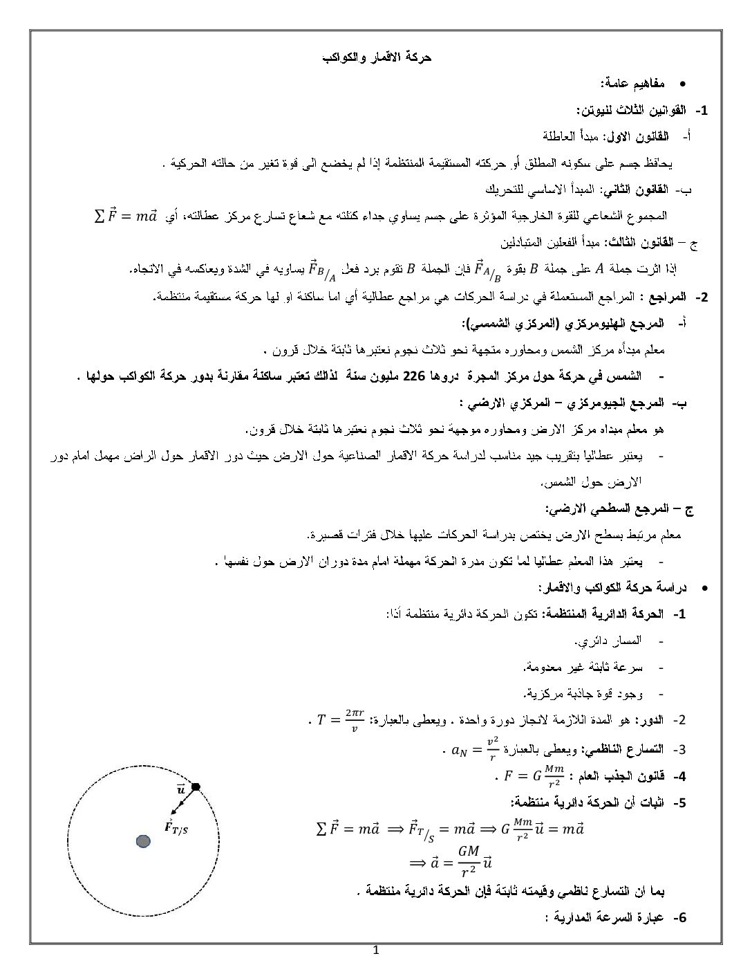 ملخص درس حركة الكواكب والأقمار إعداد الأستاذ نور الدين قيطة 3 ثانوي