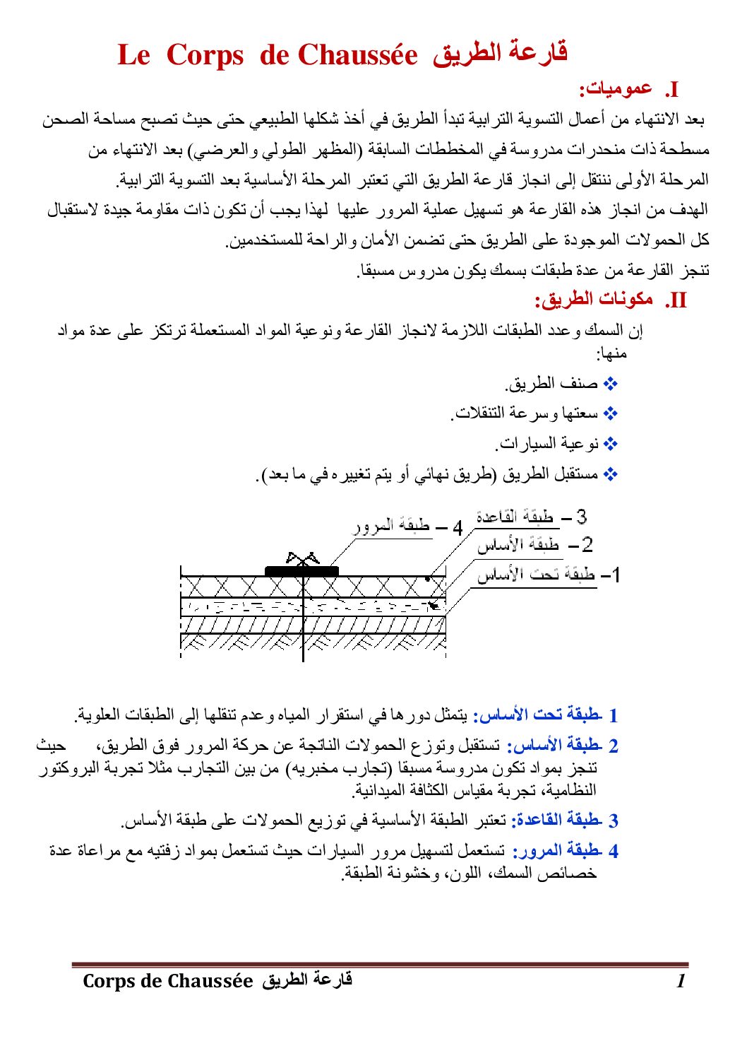 ملخص درس قارعة الطريق في الهندسة المدنية 3 ثانوي