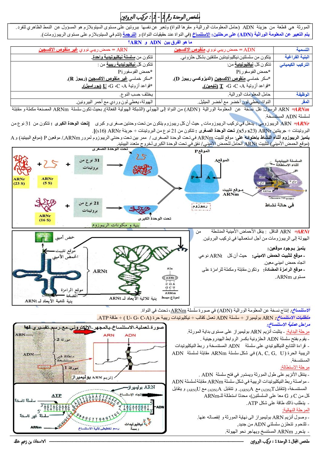 ملخص وحدة التخصص الوظيفي للبروتينات في العلوم الطبيعية للأستاذ بن زعيم خالد 3 ثانوي