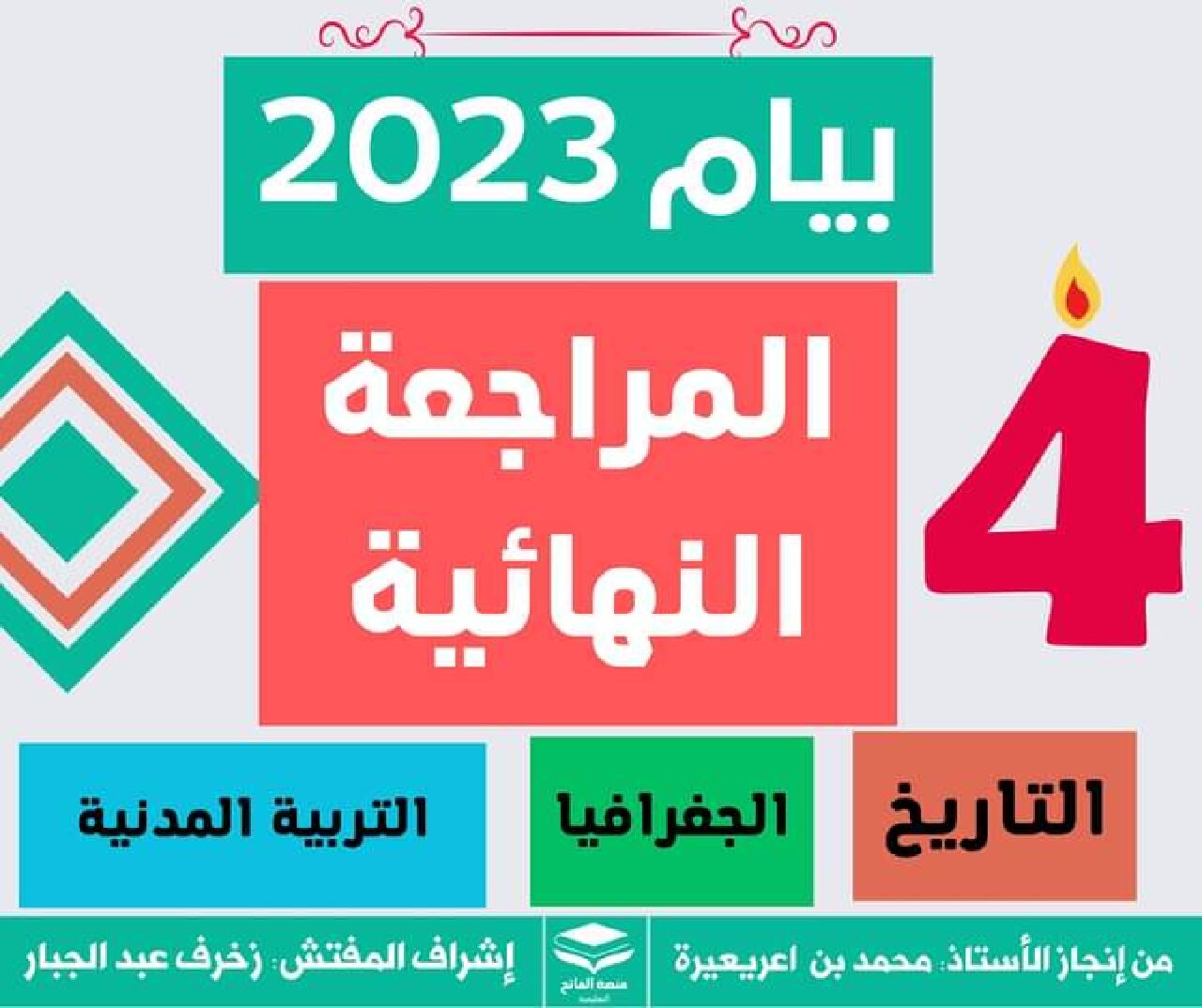 المراجعة النهائية في التاريخ والجغرافيا والتربية المدنية للاستاذ محمد بن اعريعيرة 4 متوسط