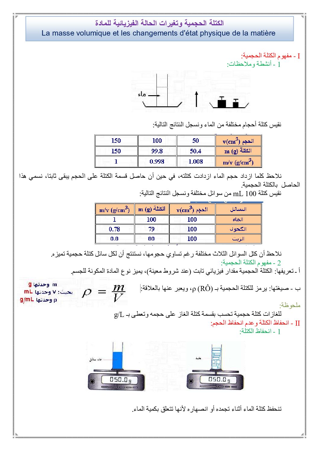 المستوى الأول درس تغيرات الحالة الفيزيائية للمادة علوم فيزيائية 4 متوسط