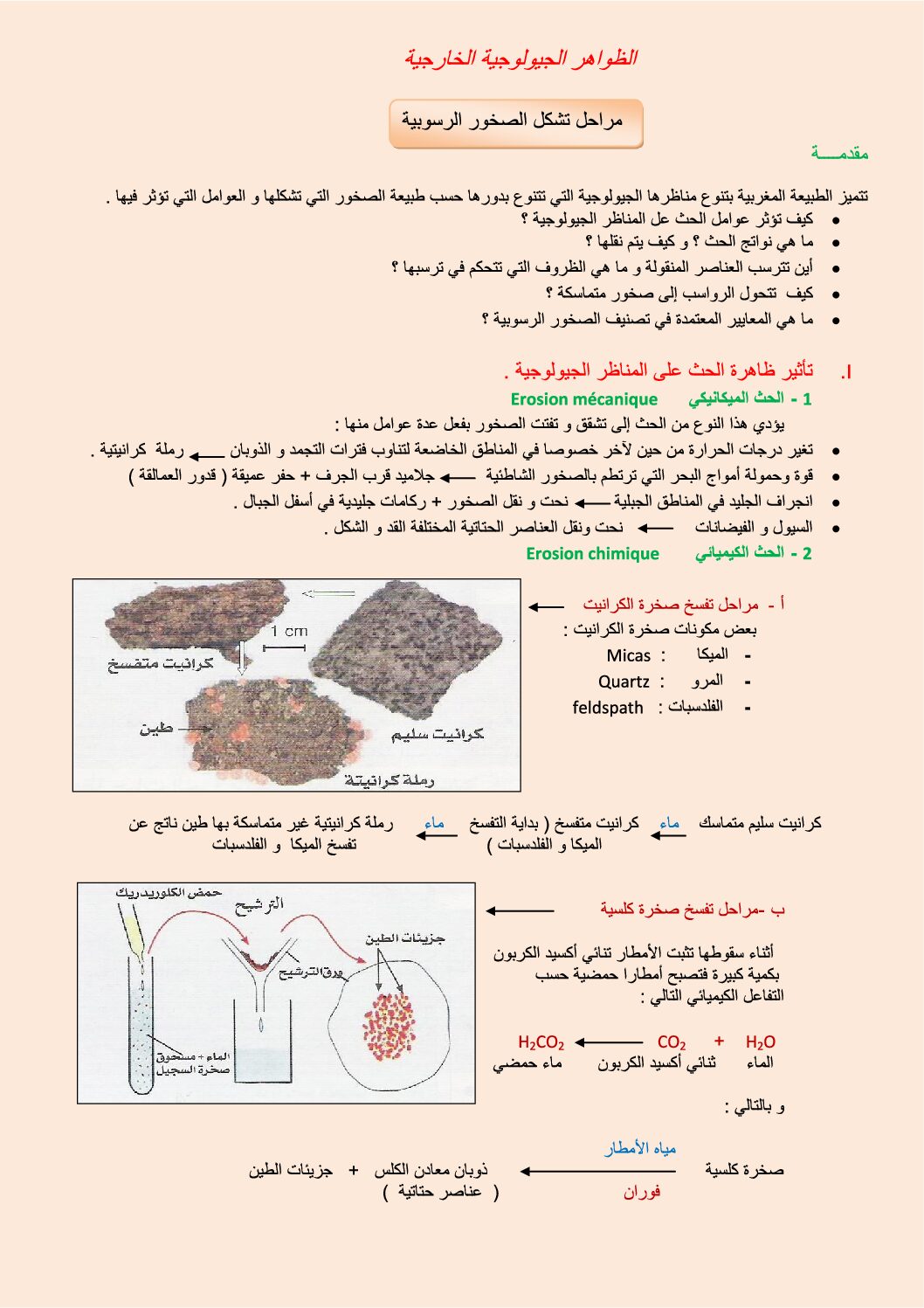 المستوى الأول درس مراحل تشكل الصخور الرسوبية علوم طبيعية 4 متوسط