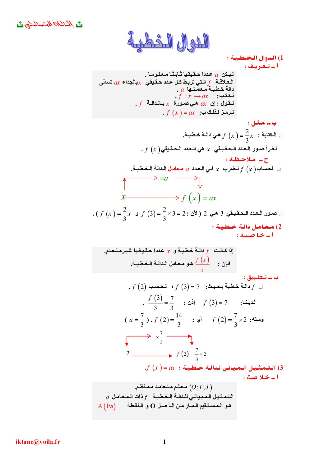 المستوى الثاني درس الدوال الخطية رياضيات 4 متوسط