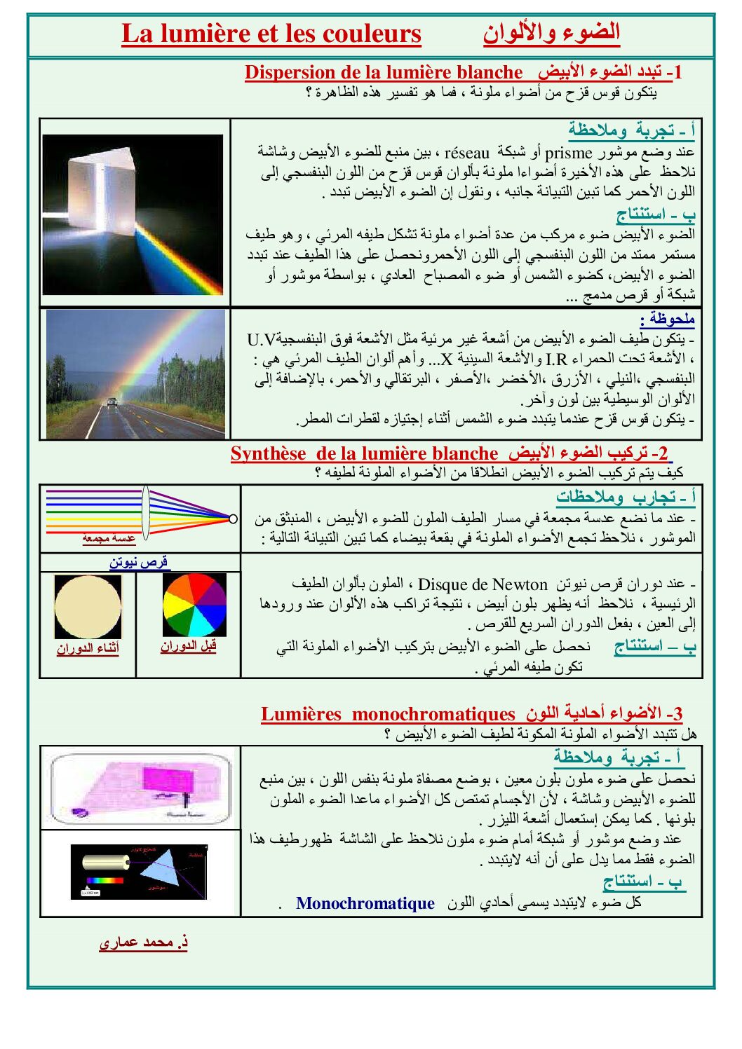 المستوى الثاني درس الضوء والألوان علوم فيزيائية 4 متوسط - موقع الدراسة ...