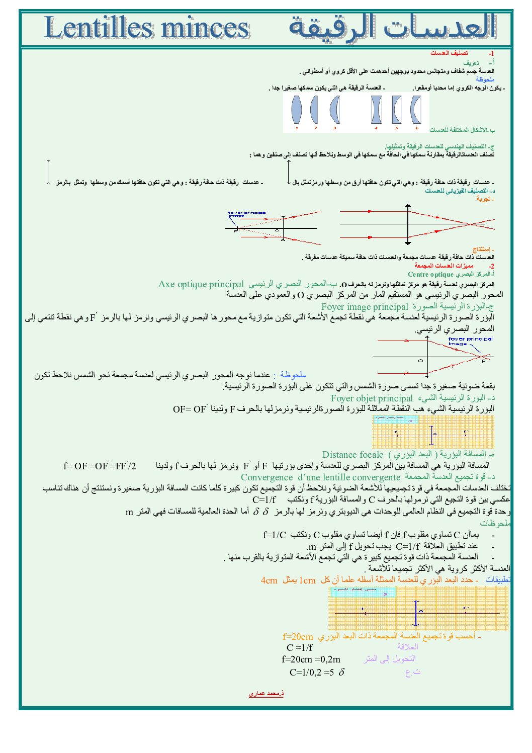 المستوى الثاني درس العدسات الرقيقة علوم فيزيائية 4 متوسط - موقع الدراسة ...