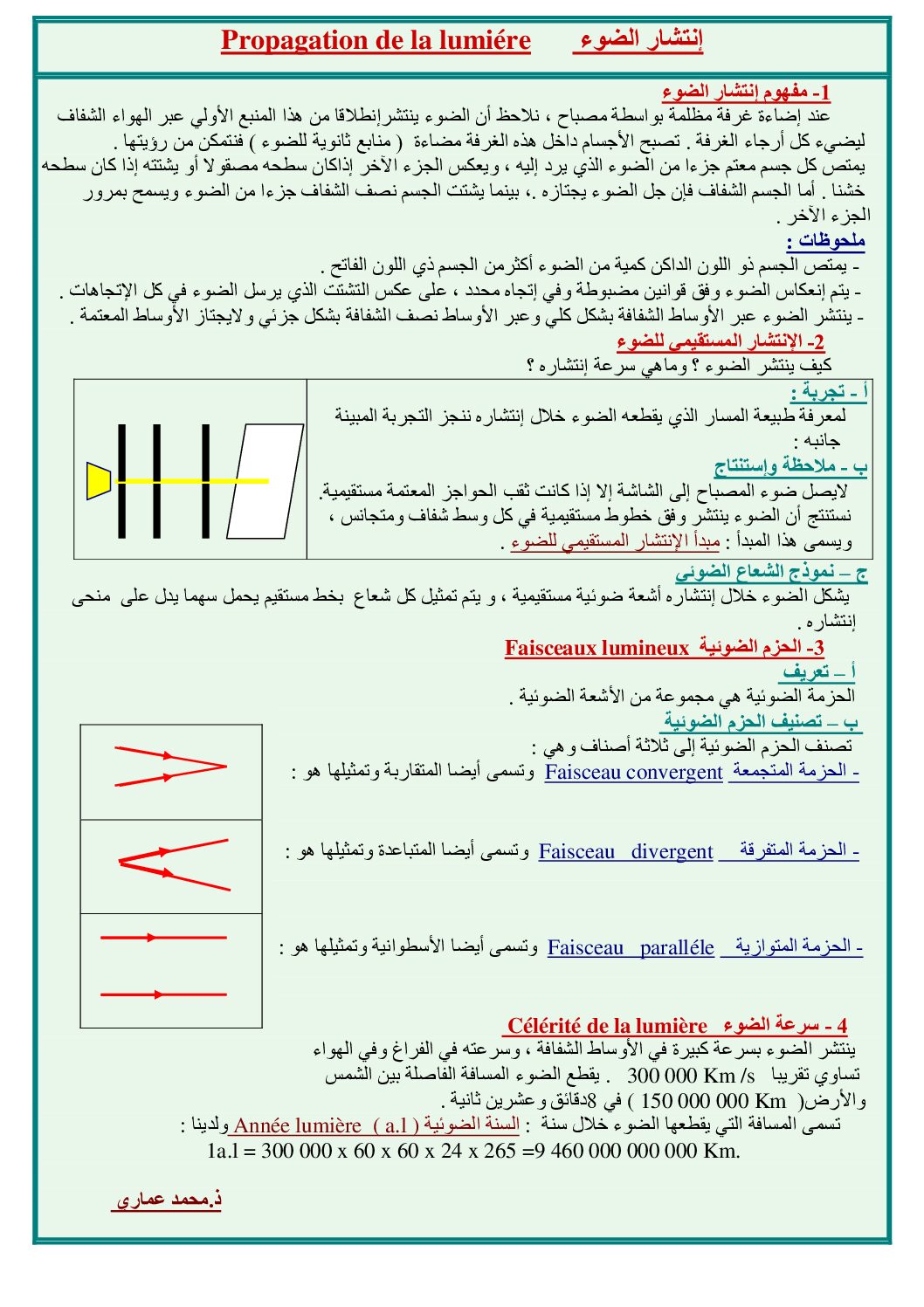 المستوى الثاني درس انتشار الضوء علوم فيزيائية 4 متوسط - موقع الدراسة ...