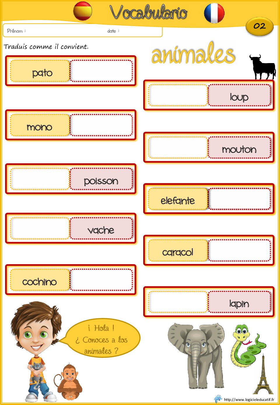بطاقات لغة إسبانية Les animaux 02