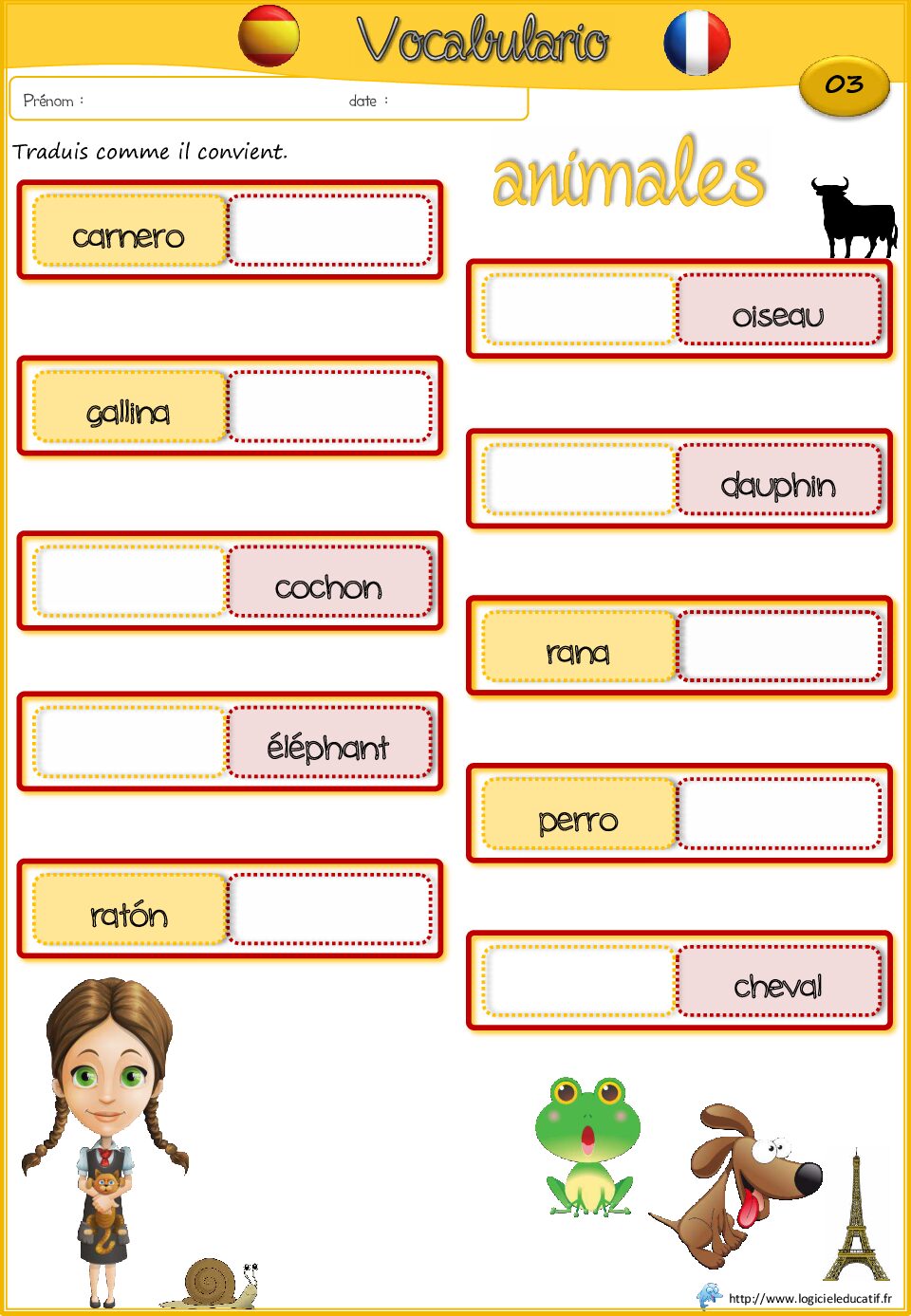 بطاقات لغة إسبانية Les animaux 03