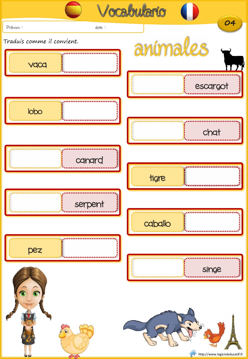 بطاقات لغة إسبانية Les animaux 04