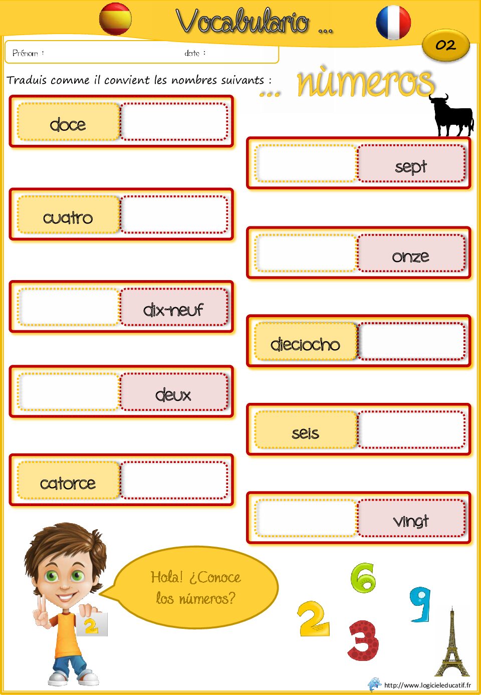 بطاقات لغة إسبانية Les nombres 02
