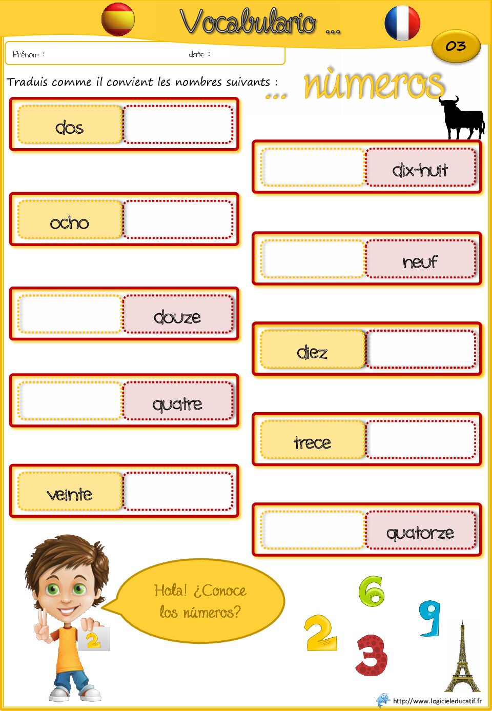 بطاقات لغة إسبانية Les nombres 03