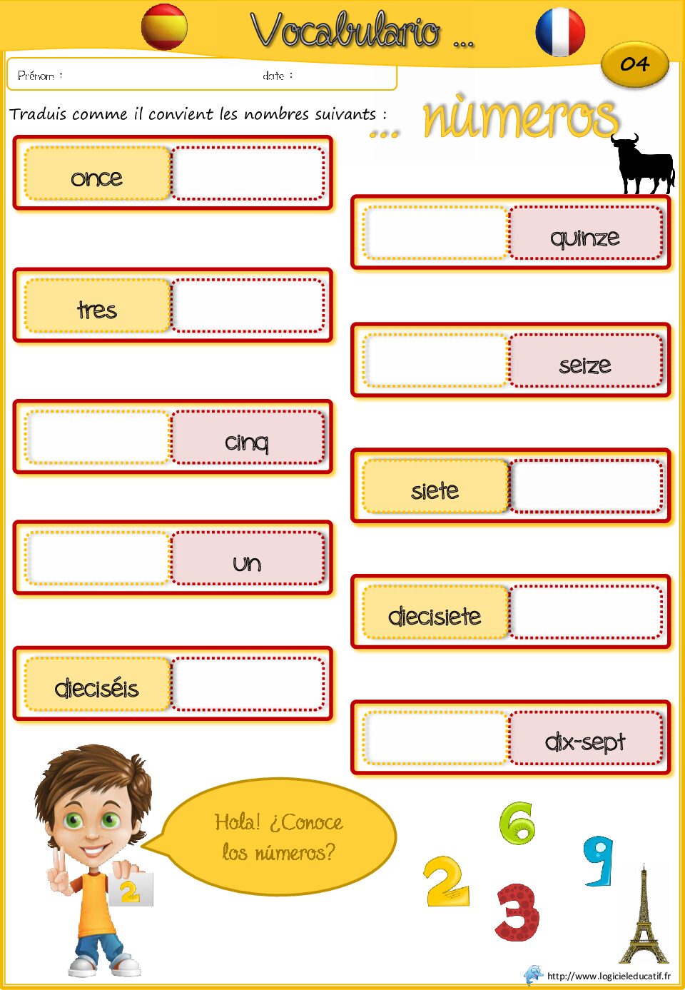 بطاقات لغة إسبانية Les nombres 04