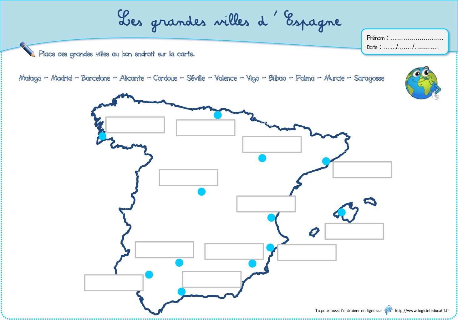 بطاقات لغة إسبانية Les villes d'Espagne 01