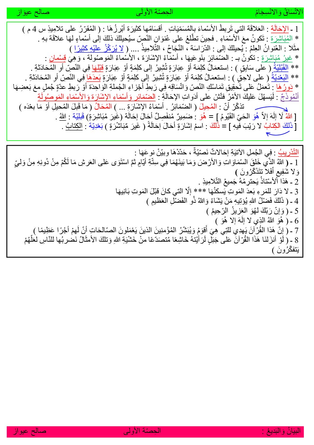 بطاقة تحضيرية لامتحانات اللغة العربية لامتحان شهادة التعليم المتوسط للأستاذ صالح عيواز 4 متوسط