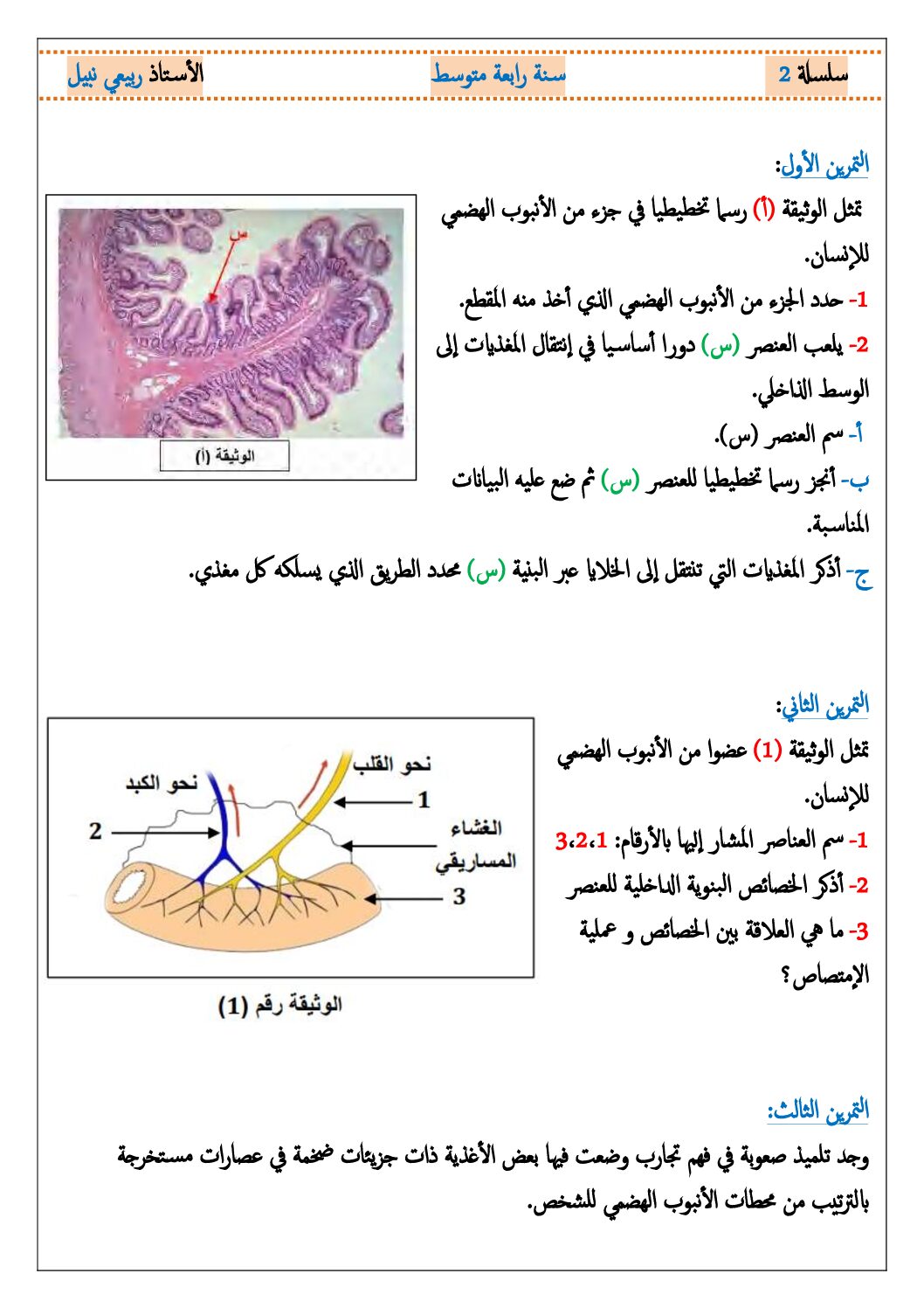 سلسلة تمارين رقم 2 مع الحل في العلوم الطبيعية للاستاذ ربيعي نبيل 4 متوسط